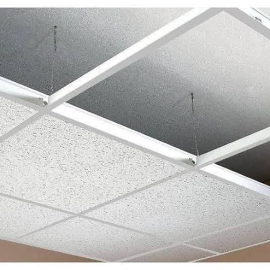 Acoustic ceiling panels installed in a commercial office space
